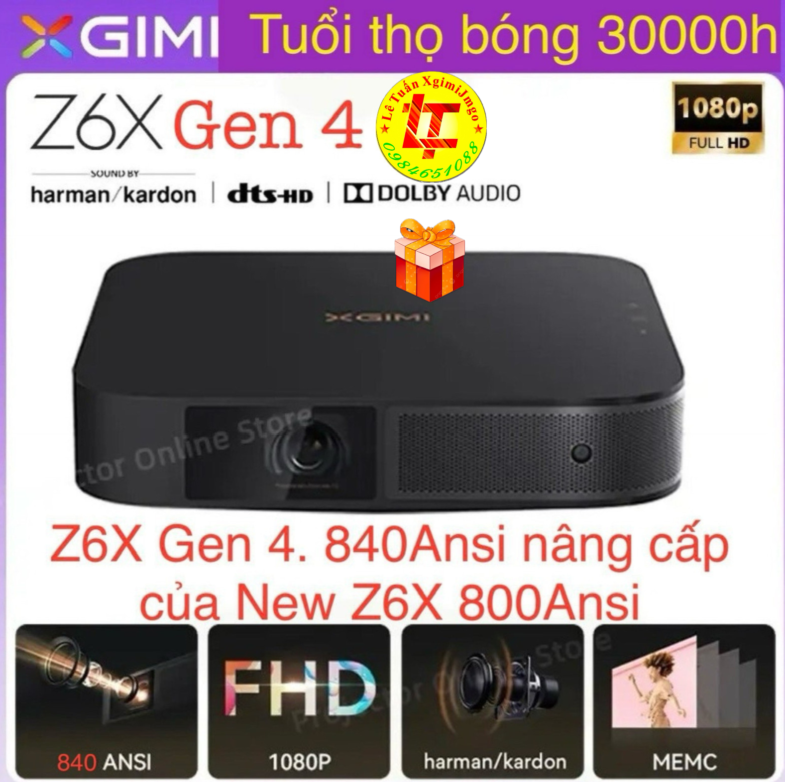 Máy chiếu xgimi new z6x, z6x gen 4 chính hãng , xem phim 3d, autu keystone, chỉnh chiếu chéo tự động, full hd 1080p, 840 ansi lumens, loa harman kardon, shop có bán sỉ, ship hỏa tốc 0984651088. + nhập khẩu chính hãng xgimi, bảo hành chính hãng xgimi