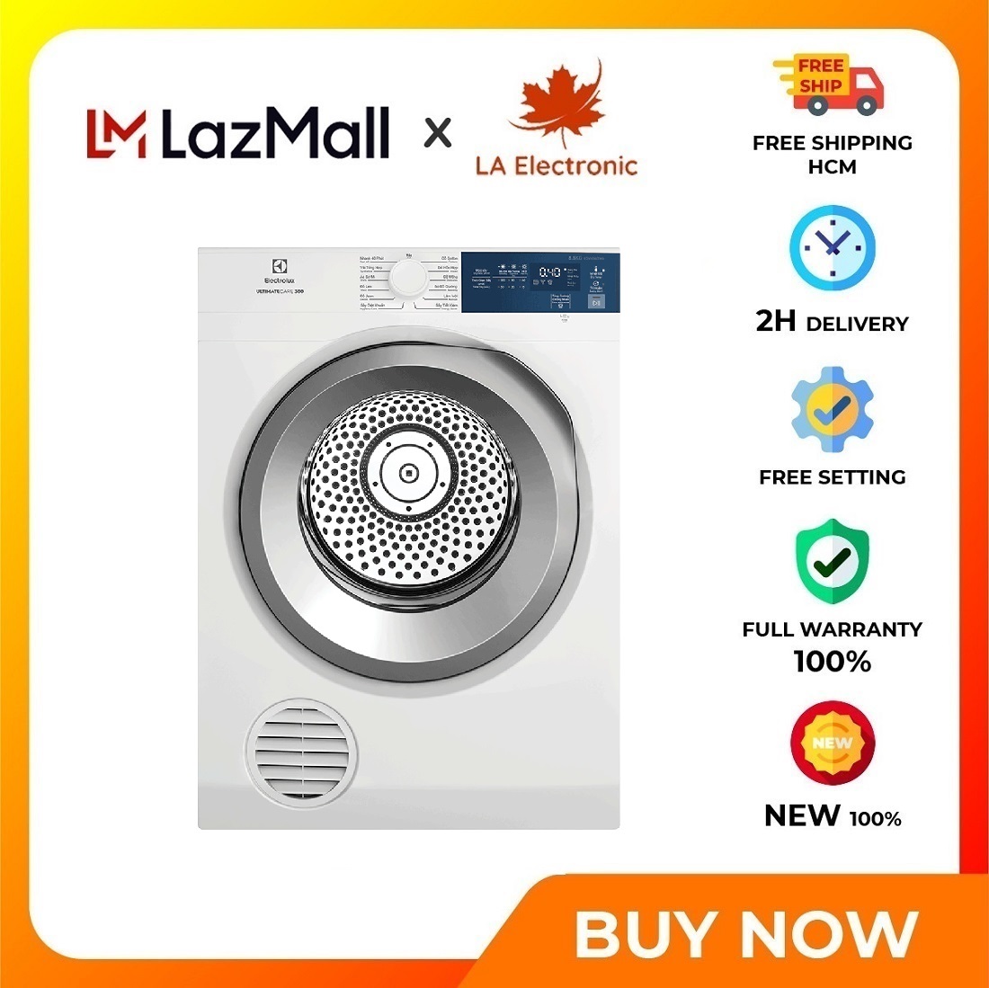 Máy sấy thông hơi Electrolux 8.5 kg EDV854J3WB - Miễn phí vận chuyển HCM - Cảm biến thông minh Smart Sensor Hygienic Care diệt khuẩn quần áo Hẹn giờ sấy Khóa trẻ em