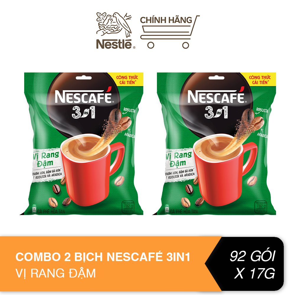 Combo 2 bịch cà phê hoà tan NESCAFÉ 3IN1VỊ RANG ĐẬM công thức cải tiến