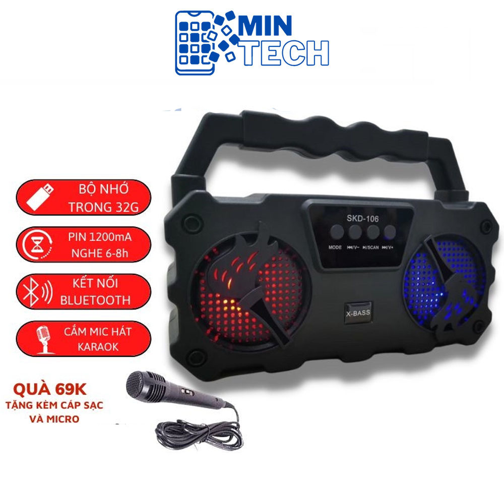 Loa Bluetooth Hát Karaoke SKD -106 Tặng Kèm Mic Hát Hay Nghe Nhạc Cực Mạnh, Hát karaok tại gia, Loa Karaok có mic