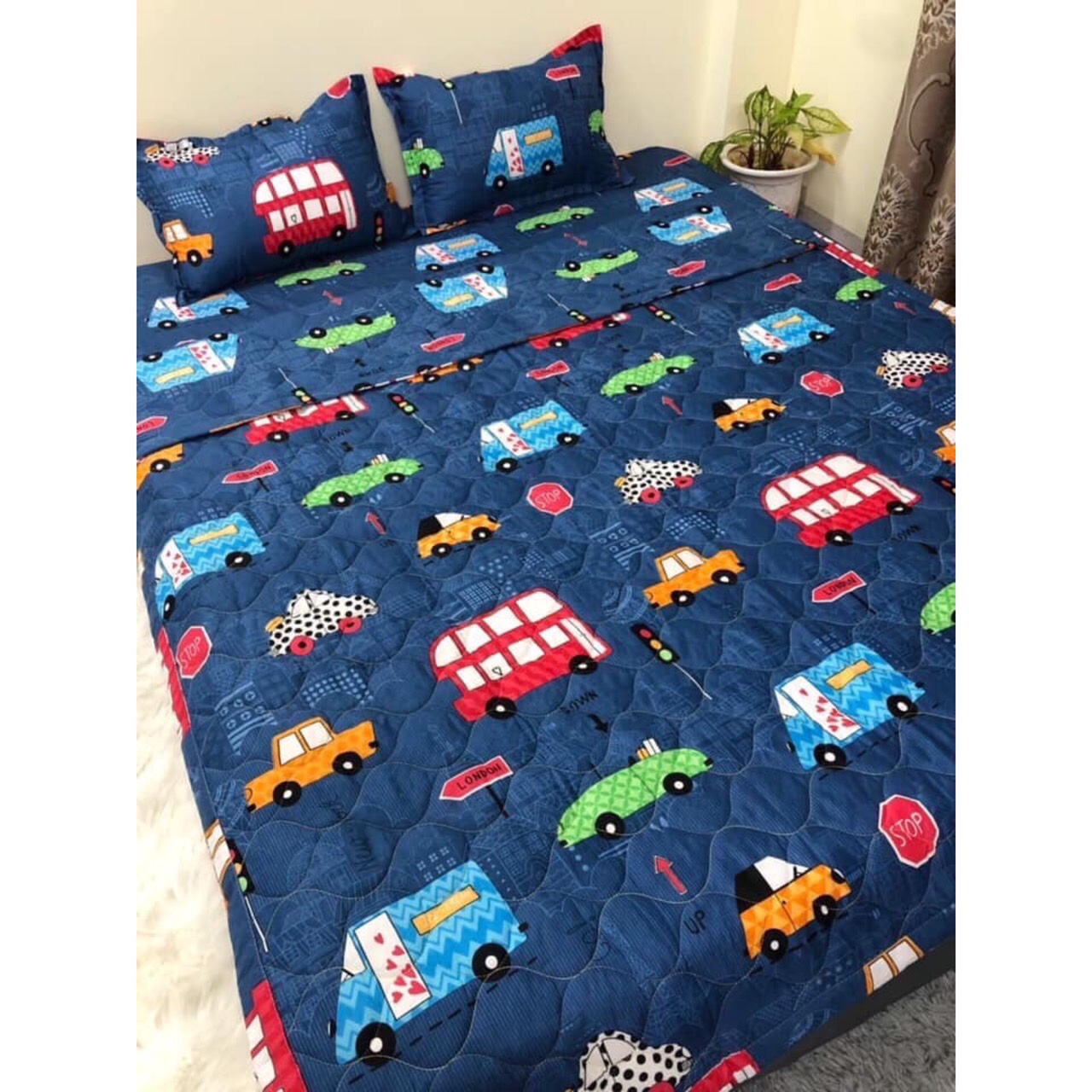 Bộ Chăn Ga Gối Cotton Poly - Hình Ô Tô ( 3 Món , 4 Món , 5 Món ) Tiệm Nhà Cá