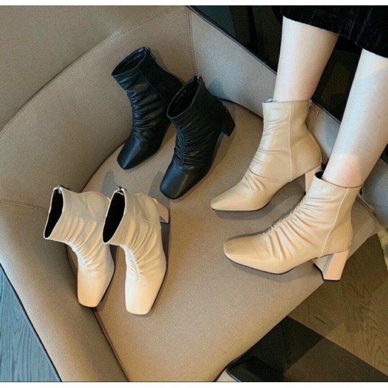 BỐT NỮ DA LÌ BOOT DA NHĂN CỔ CAO 7CM HÀNG CÓ HỘP CAO CẤP