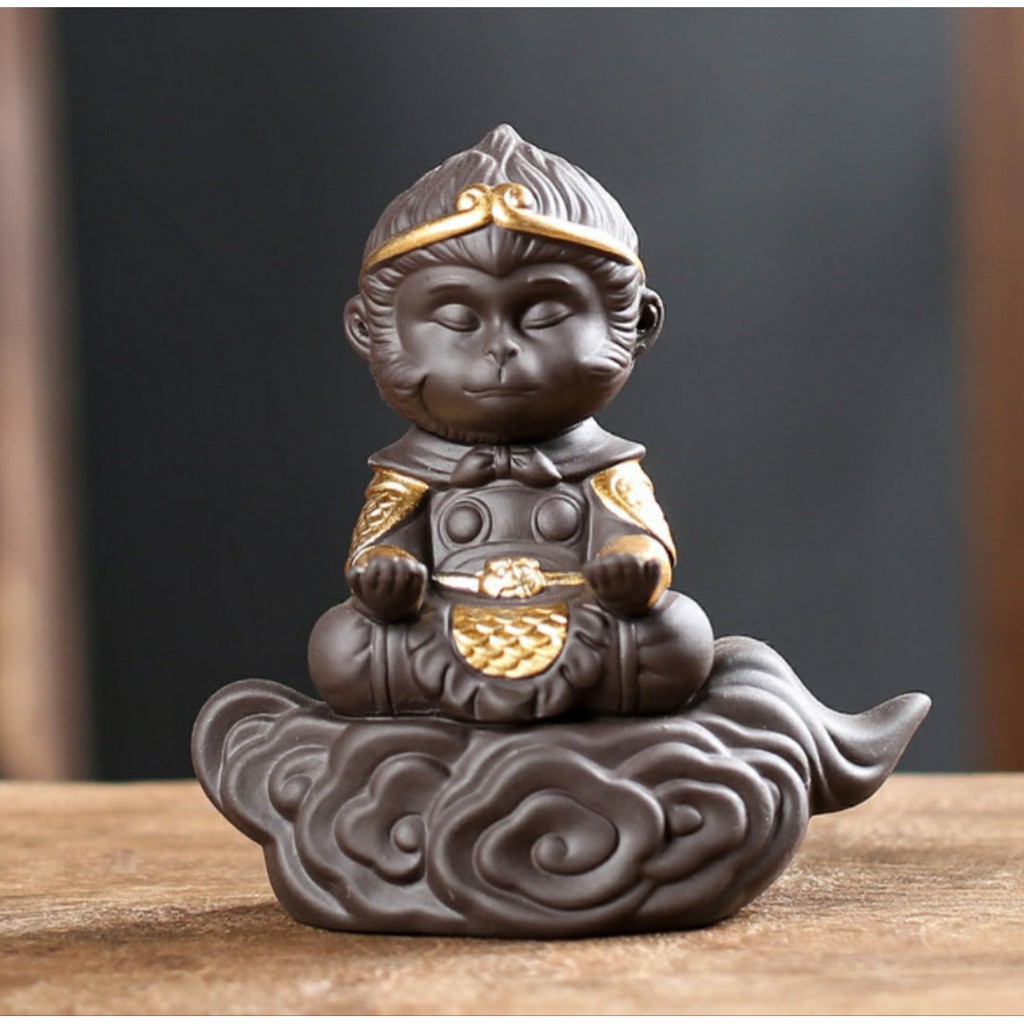 Tượng khỉ tôn ngộ khôn cưỡi mây ngồi thiền bao gồm gậy như ý- tượng khỉ tề thiên cưỡi mây