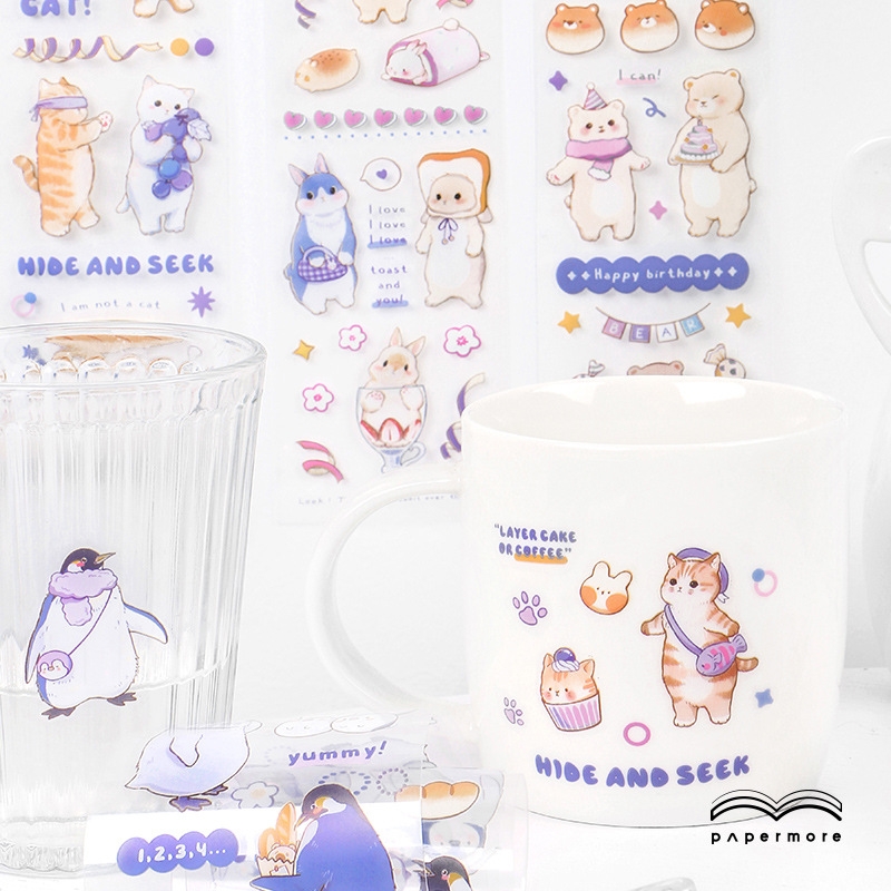 Sticker họa tiết động vật xinh xắn trang trí sổ tay, Set đồ chơi hình dán họa tiết hoạt hình đáng yêu trang trí sổ nhật ký,