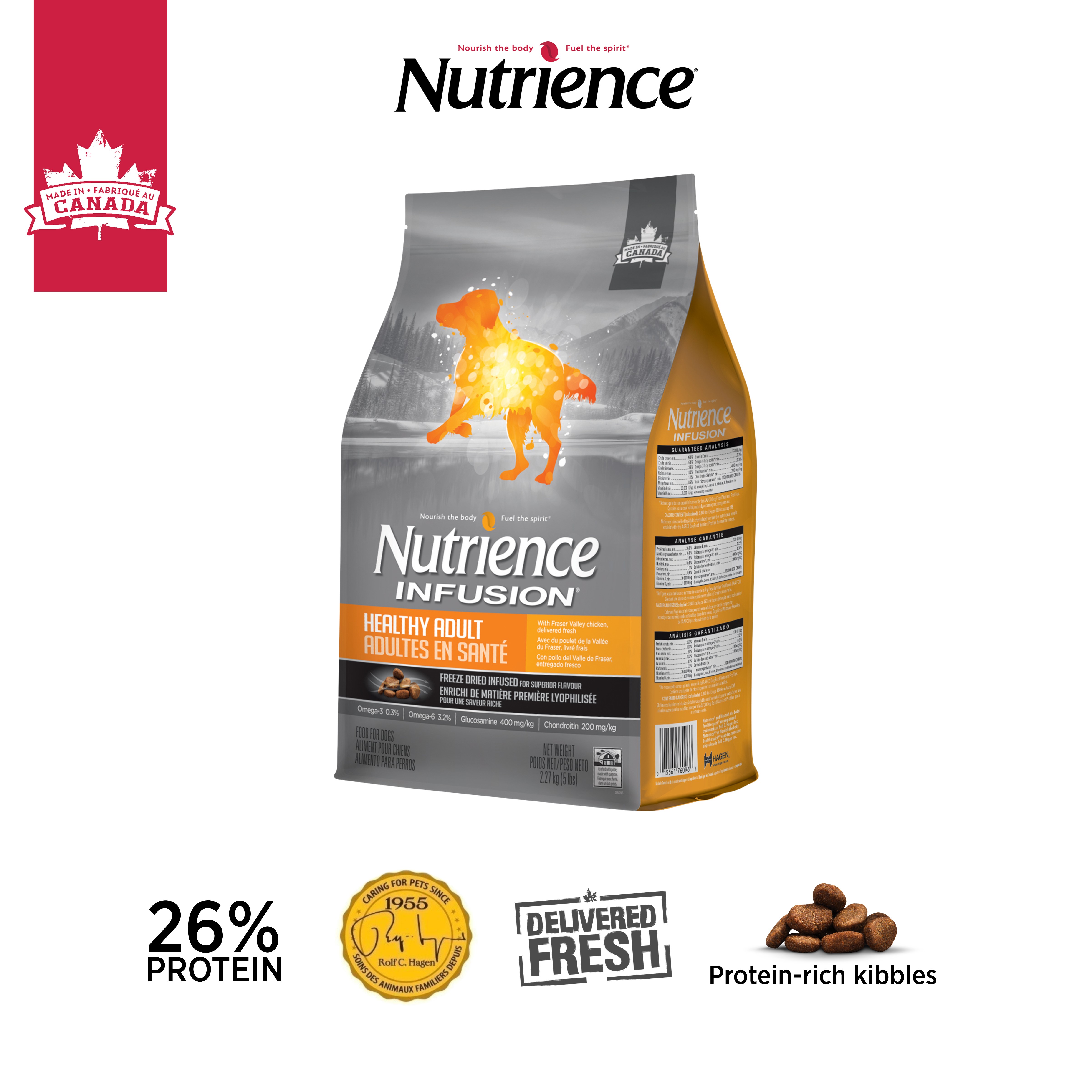 Thức ăn cho chó Nutrience Infusion Healthy Adult cho chó trung bình lớn - thịt gà và rau củ, trái cây tự nhiên