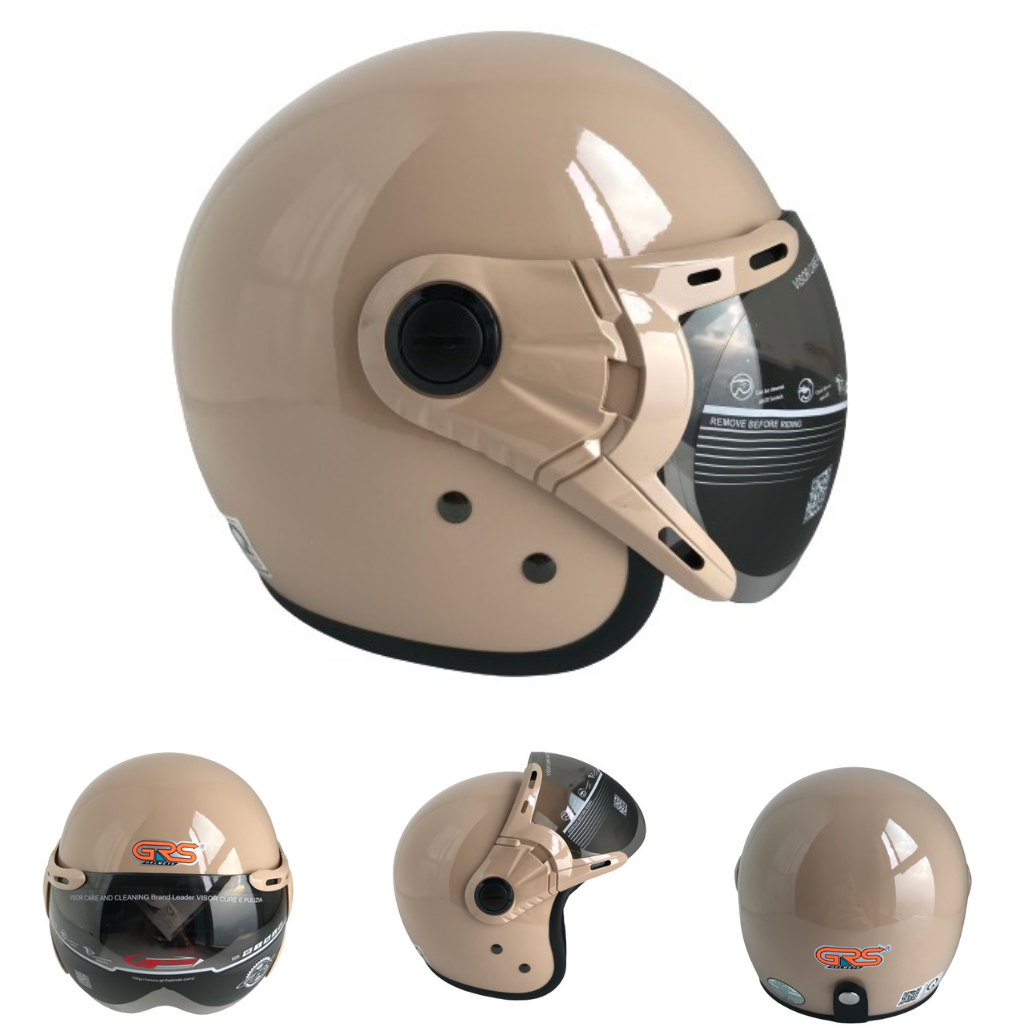 Mũ bảo hiểm trùm 3/4 đầu cao cấp - GRS A368K màu kem bóng - Vòng đầu 56-58cm - Hàng chính hãng - Bảo hành 12 tháng