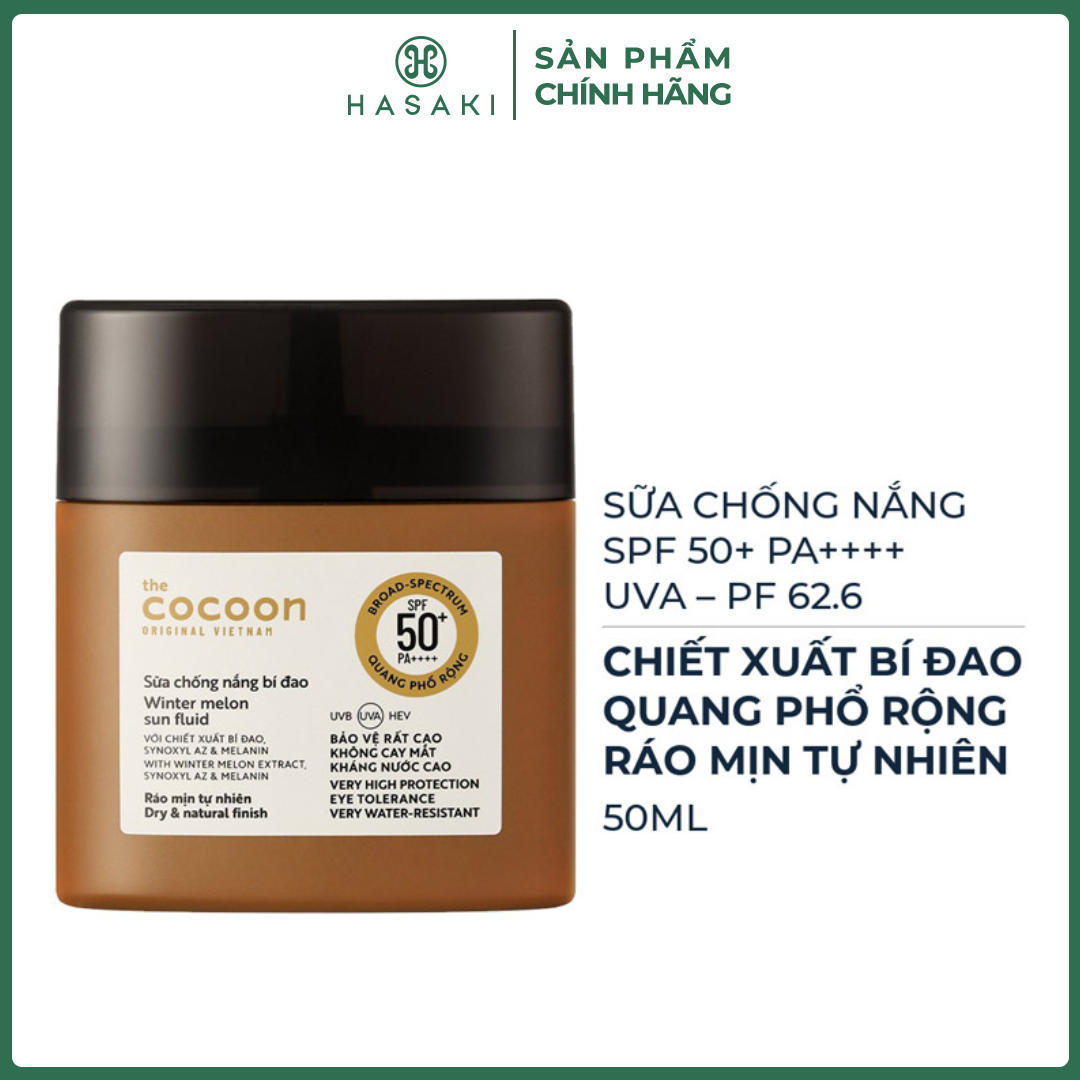  Sữa Chống Nắng Cocoon Chiết Xuất Bí Đao Quang Phổ Rộng Cocoon Winter Melon Sun Fluid Broad-Spectrum SPF 50+ PA++++ Hasaki Sản Phẩm Chính Hãng 