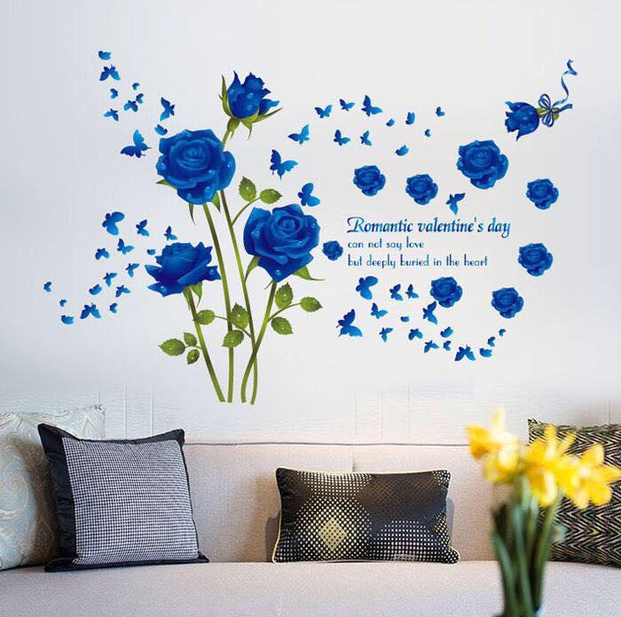 Decal dán tường mẫu hoa hồng xanh
