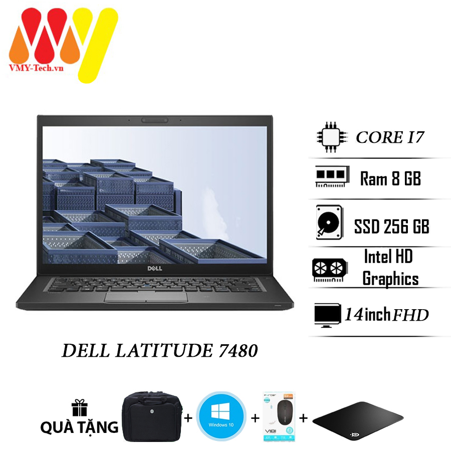 Laptop Dell Latitude 7480, E7480 giá tốt, zin 99%, màn hình 14inch FullHD, Core i7, Ram 8gb, ổ cứng SSD 256, máy tính xách tay cao cấp văn phòng