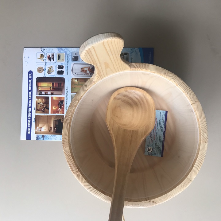 Xô muôi gáo gỗ cho phòng xông hơi