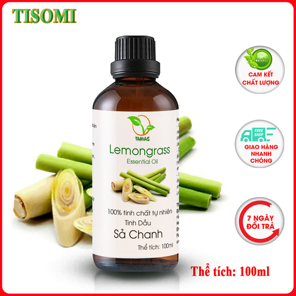 Tinh dầu Sả Chanh nguyên chất thương hiệu TAMAS chai 100ml, Tinh dầu thơm phòng, xông phòng, khử mùi, đuổi muỗi và côn trùng hiệu quả, thích hợp để treo xe ô tô, treo tủ quần áo, dùng trong máy khuếch tán tinh dầu, đèn xông tinh dầu