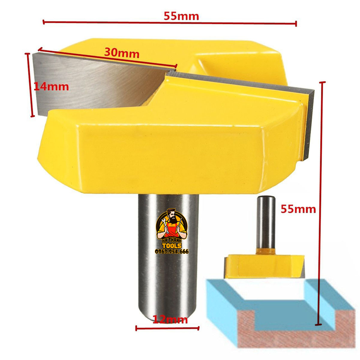 Mũi phay gỗ thẳng, Mũi soi gỗ tạo rãnh vuông 55mm