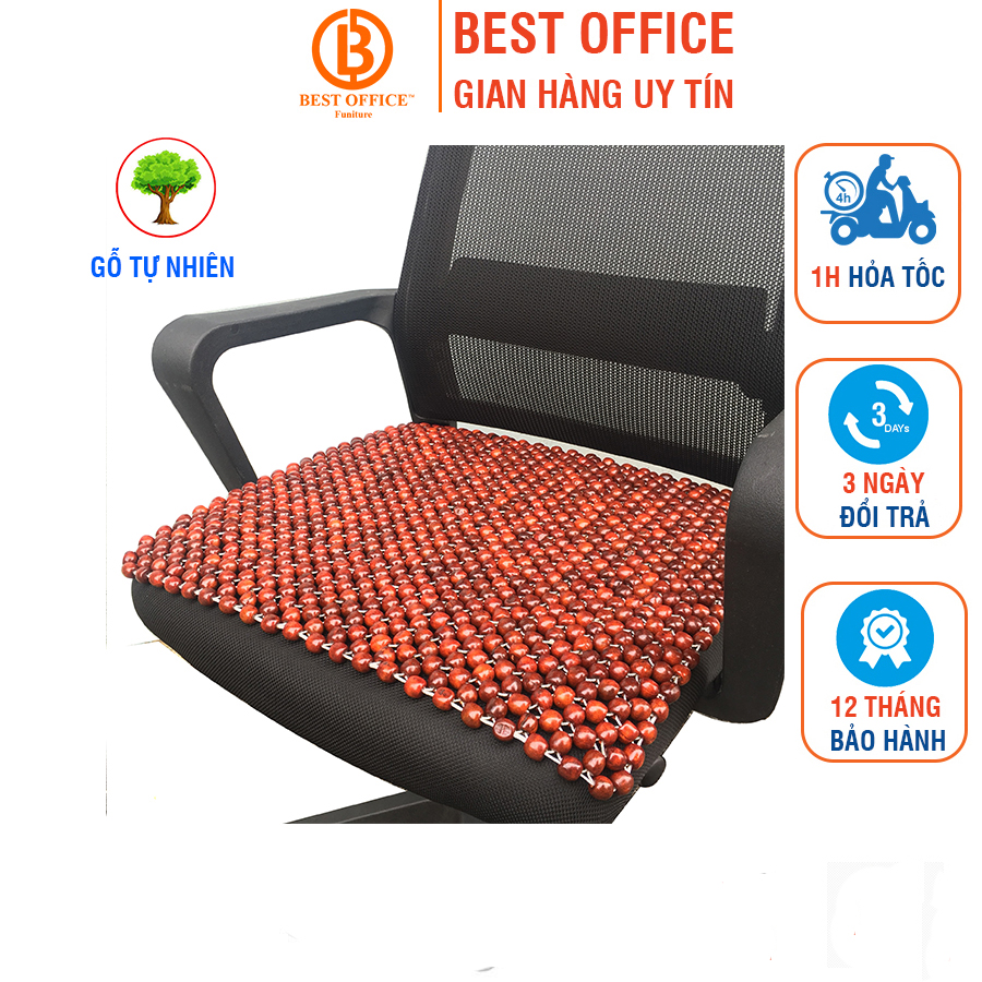 Lót ghế văn phòng hạt gỗ hương KT 45x45cm, Nệm lót ghế ô tô hạt gỗ đa năng - thông thoáng - massage hiệu quả