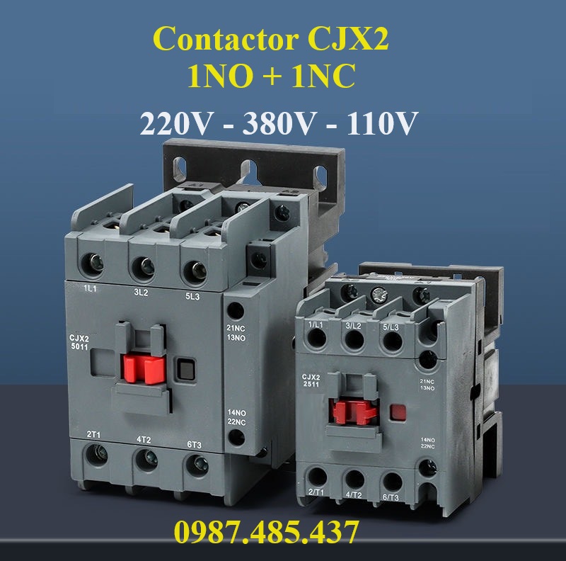 Khởi động từ contactor 1 pha 3 pha cao cấp cjx2-18a 25a 32a hàng 2 tiếp điểm phụ 1no 1nc mới