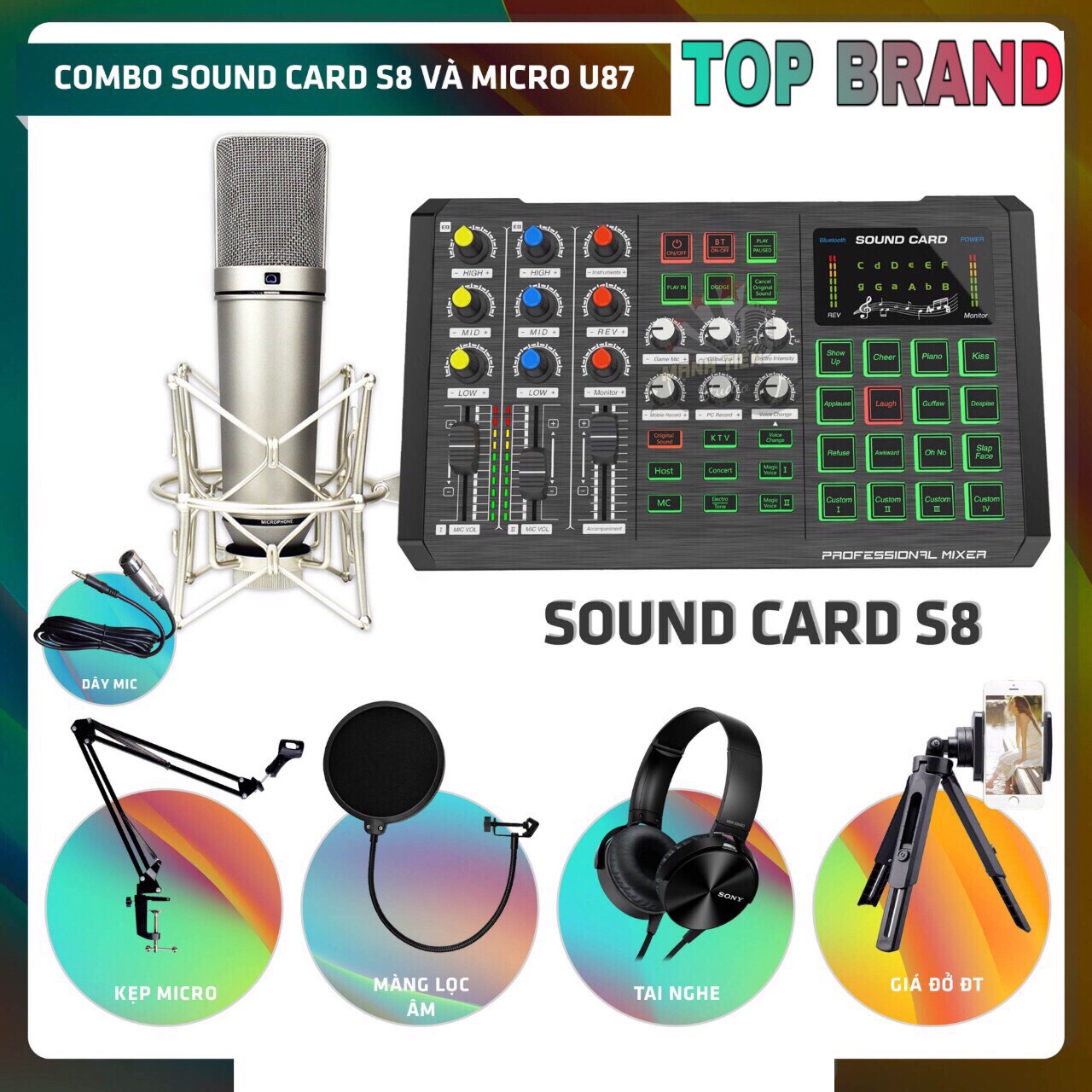 [ Phiên Bản Mới Nhất 2021 ]  Trọn Bộ Mic Hát Livestream Thu Âm SoundCard S8 Và Micro U87 Nhập Khẩu Chính Hãng - Chất Lượng Âm Thanh Tuyệt Đỉnh - Độ Nhạy Cao - Đầy Đủ Chức Năng Autotune , Đổi Giọng, Hiệu Ứng Khán Giả...