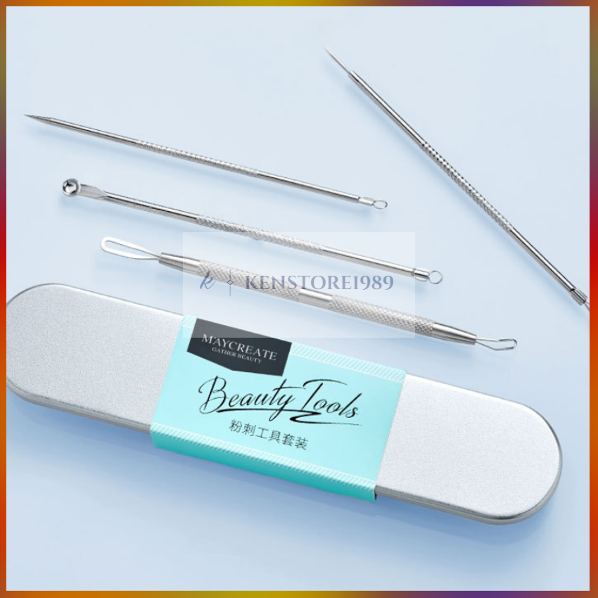 Bộ 4 Kim Lấy Mụn, Nặn Mụn 8 Đầu Maycreate Nhanh Chóng Loại Bỏ Mụn An Toàn