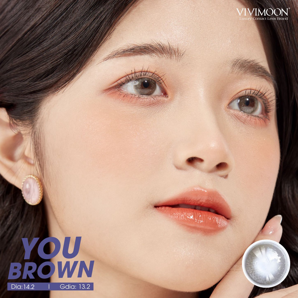 Lens cho mắt thở cận 6 tháng màu nâu vân nhũ You Brown kính áp tròng VIVIMOON
