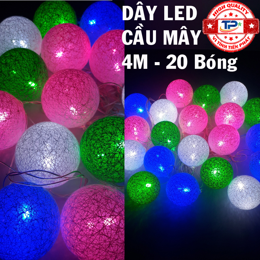 Dây đèn Led quả cầu mây dài 4m nhấp nháy nhiều màu dùng trang trí Sân Vườn, Gia Đình, Quán, Noel, ... banh chỉ Chúc Mừng Năm Mới quà Tết 2024