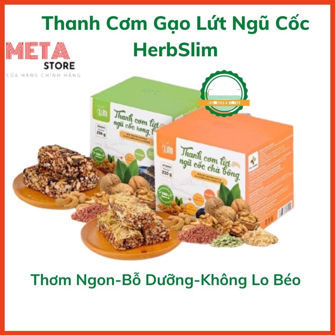 Thanh cốm gạo lứt rong biển Herbslim  ngũ cốc, chà bông, rong biển bỗ dưỡng hỗ trợ giảm cân - Hộp 10 gói.