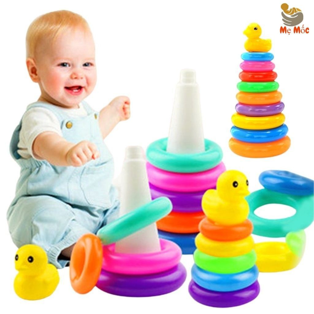 Đồ Chơi Tháp Xếp Chồng Vòng Tròn Vịt, Bộ Xếp Hình Tháp Tròn, Đồ Chơi Phát Triển Não Cho Bé