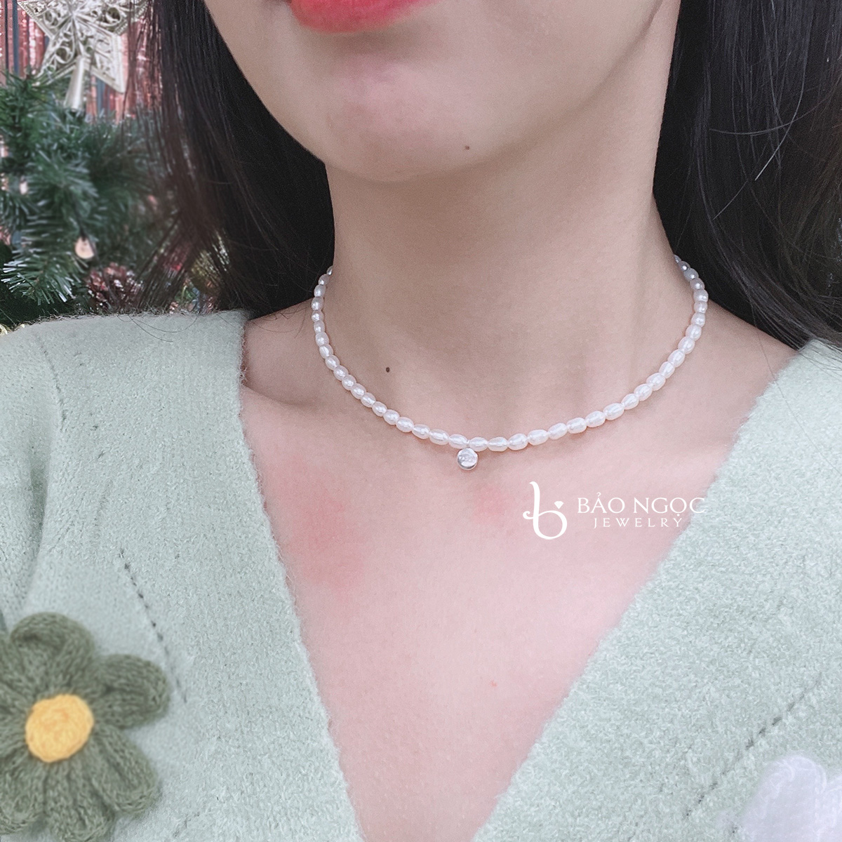 Vòng Ngọc Trai Dáng Choker Đeo Cổ Mix Charm Bạc Lucky May Mắn - DB2802 - Bảo Ngọc Jewelry