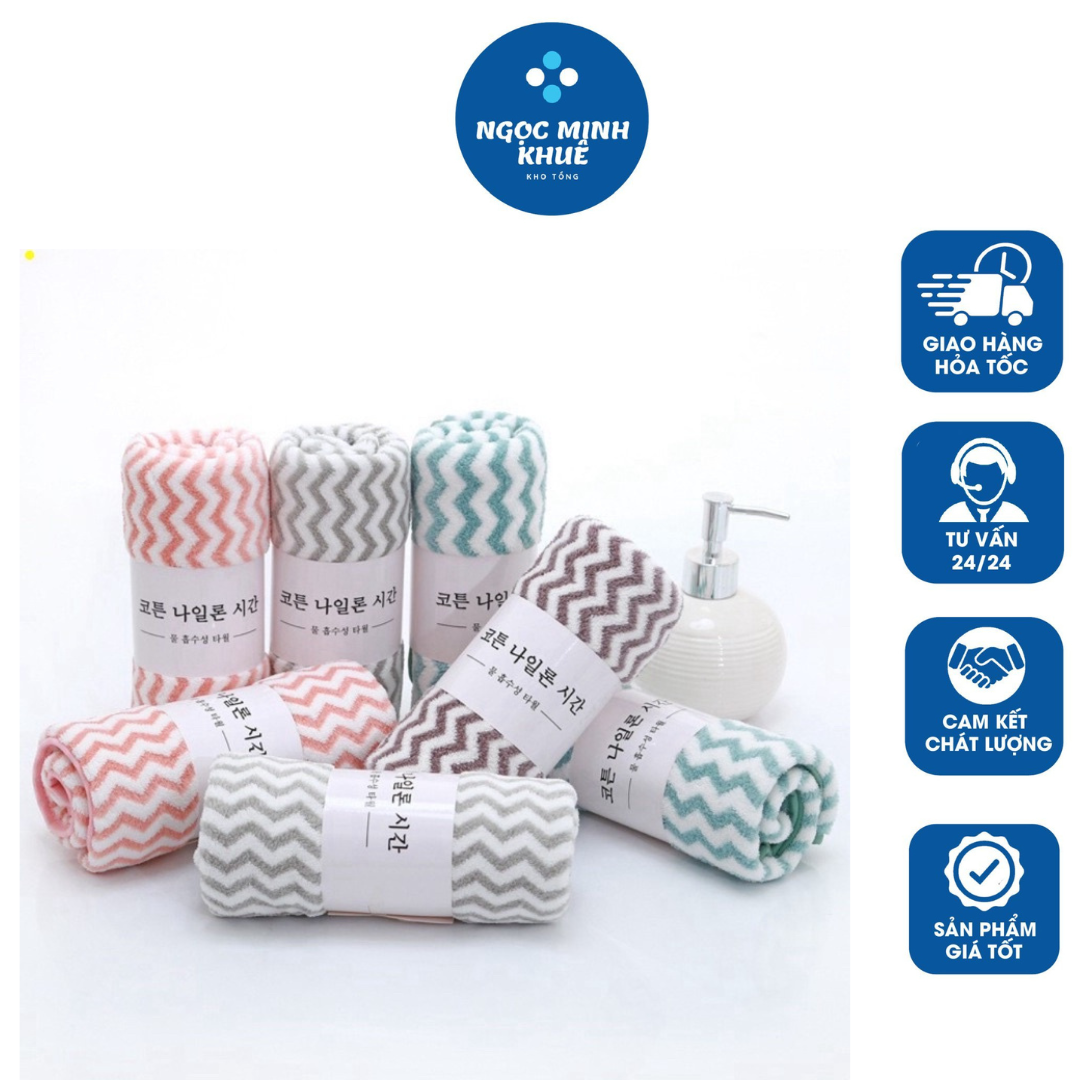 Set 10 khăn mặt lông cừu hàn quốc 50x30cm siêu thấm hút loại có dòng kẻ