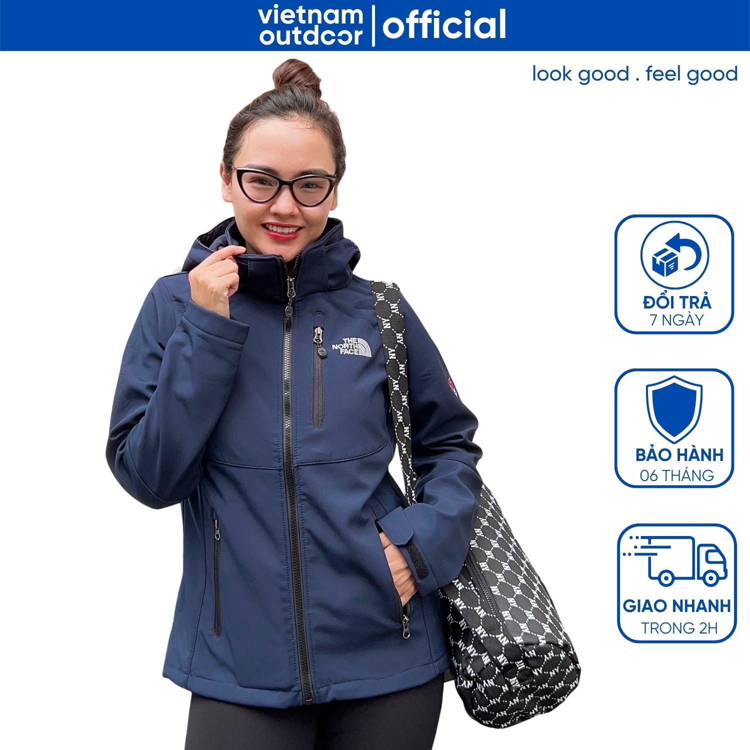 Áo khoác nỉ nữ có nón tháo rời The North Face Softshell Áo khoác gió nữ bên trong lót nỉ cản gió chống thấm nước tốt