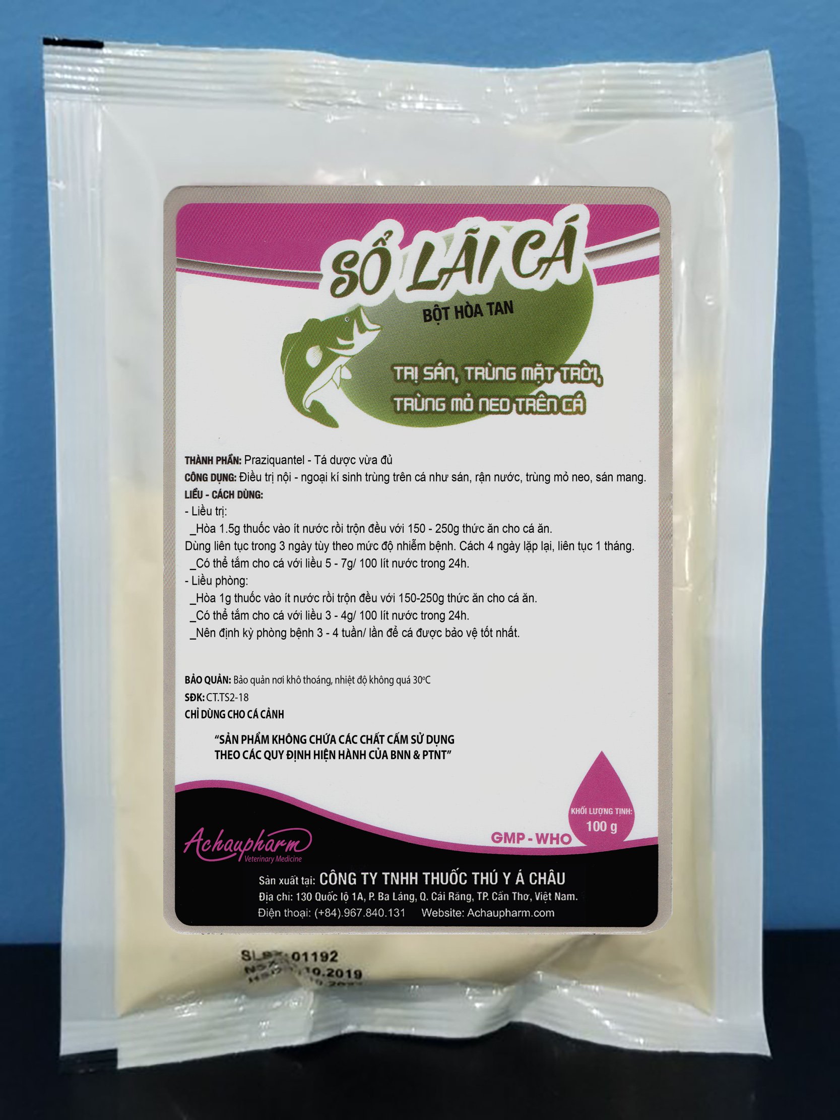 Sổ lãi cá trùng mỏ neo, rận nước, sán mang cho cá koi, cá rồng, cá vàng 100gr kí sinh trùng trên cá cảnh