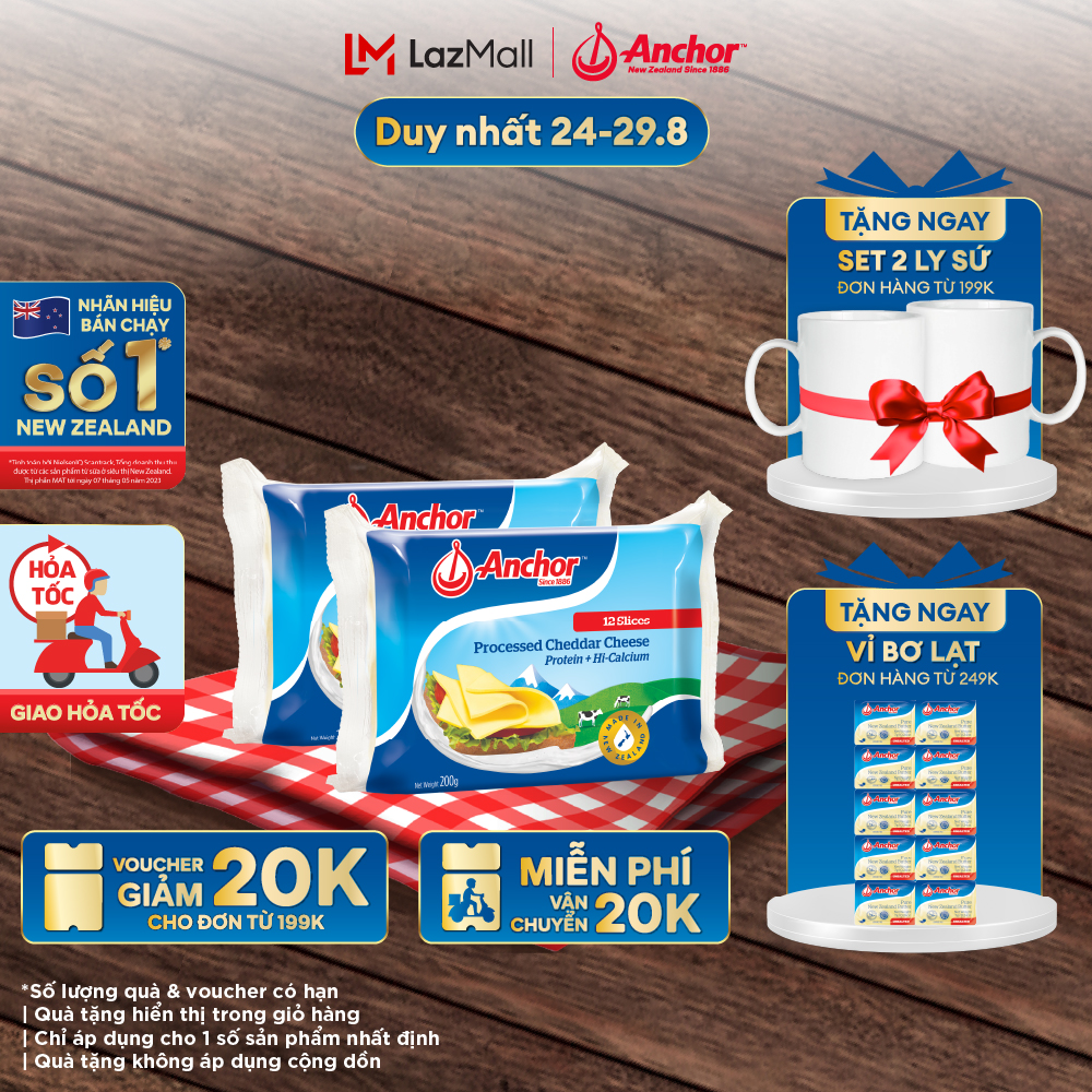 Combo 2 phô mai lát anchor cheddar 200g