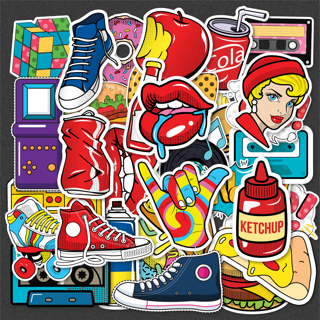 Sticker Vintage Pop Art 1 chống nước dán laptop, điện thoại, đàn guitar, mũ bảo hiểm, vali.