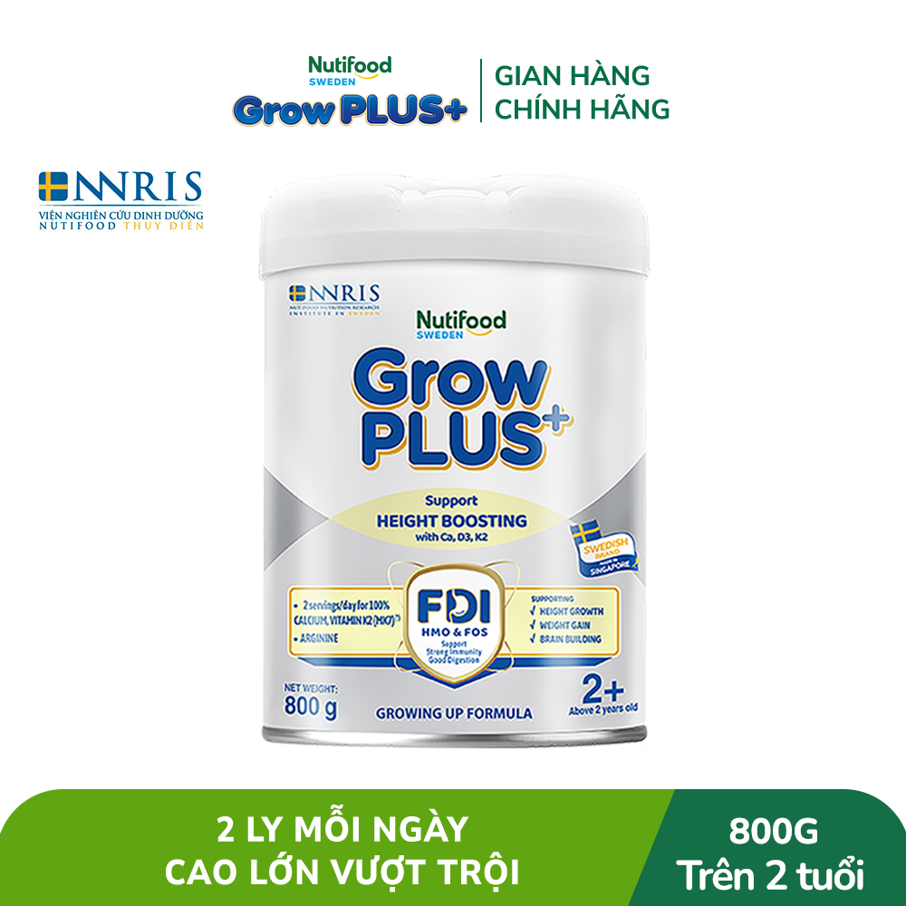 Sữa Bột Nutifood Sweden GrowPLUS+ Cao lớn vượt trội trên 2 tuổi (Bạc) 800g - Hỗ trợ phát triển chiều cao