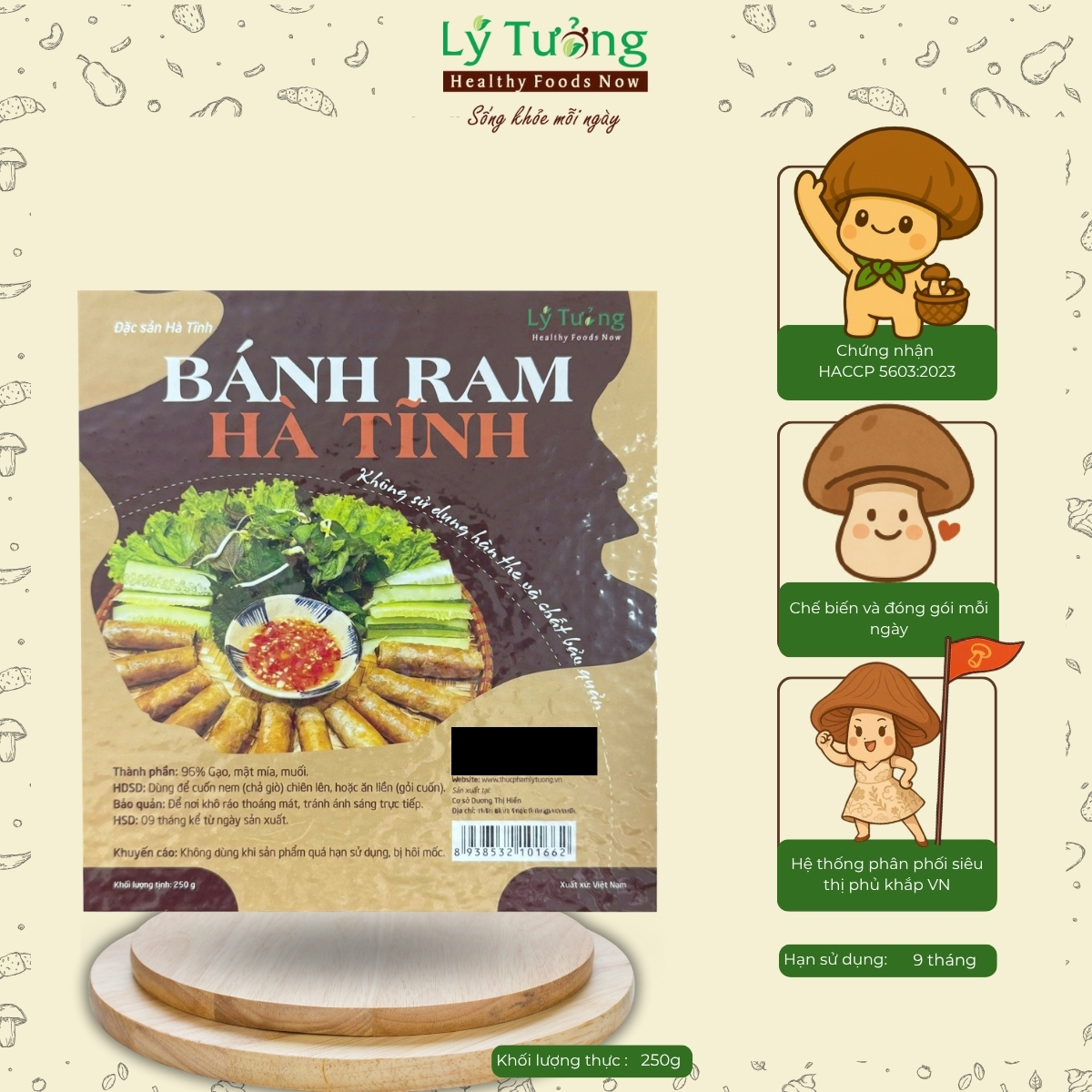Bánh Ram Hà Tĩnh Lý Tưởng 250g Chả Ram Cuốn Nem Giòn Ngon Phơi Sương Hút Chân Không