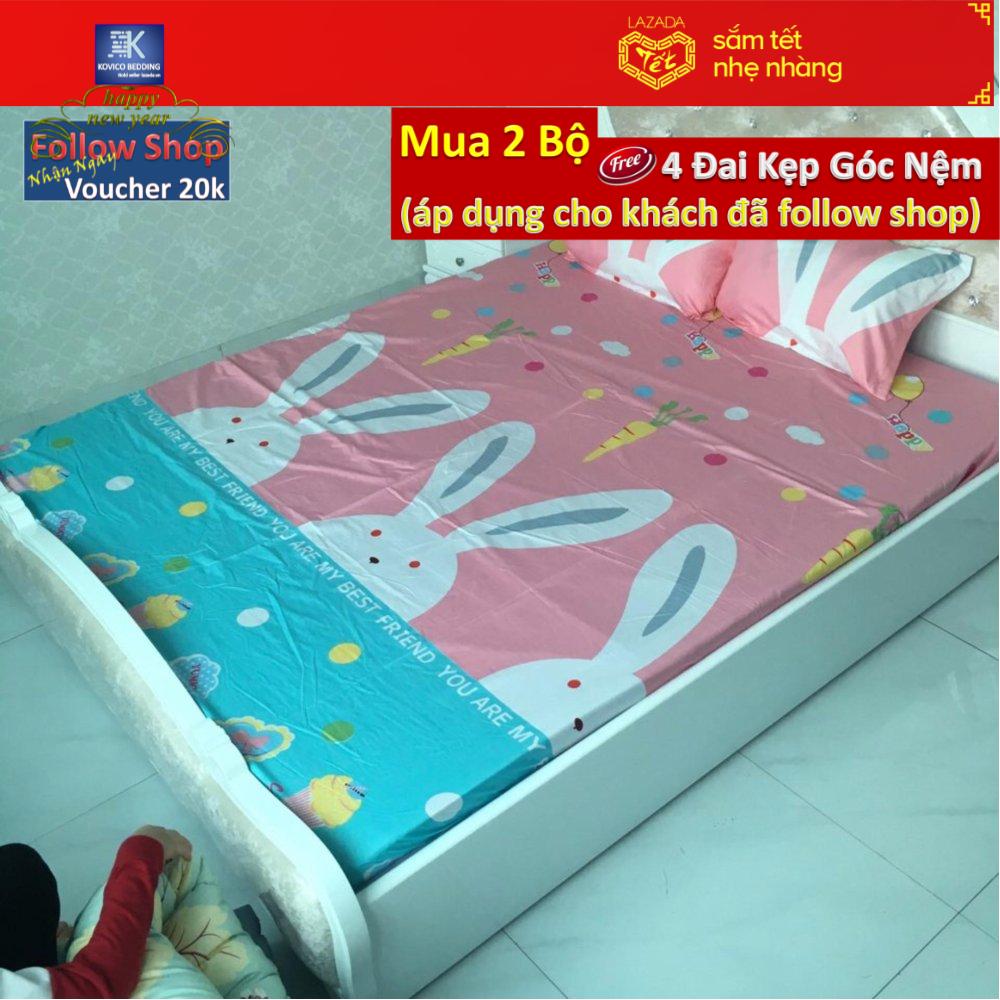 (FreeShip MAX) bộ ga chun poly 1m8x2m + 2 áo gối 45cmx65cm.