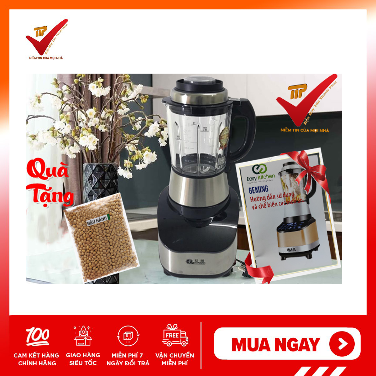 [TẶNG 1 GÓI HẠT ĐẬU NÀNH LOẠI NGON] - TẶNG SÁCH HƯỚNG DẪN TIẾNG VIỆT] Bảo hành 24Tháng Siêu Máy xay nấu máy làm sữa hạt Geming GM K60 20000W (Giao diện tiếng Việt) Tặng công thức nấu