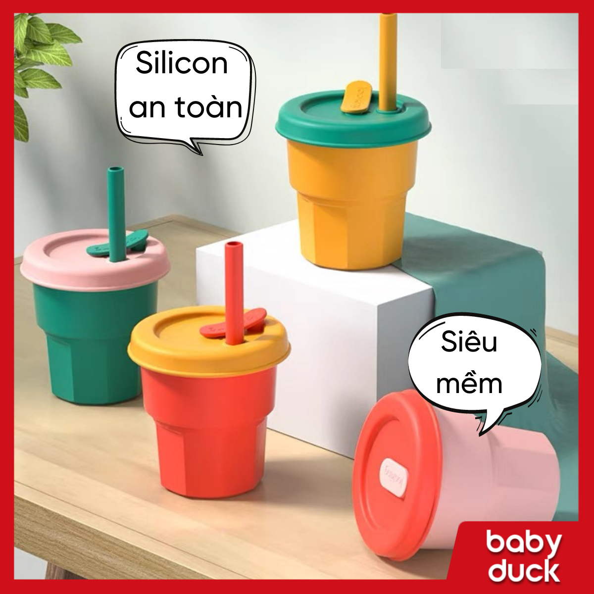 Cốc silicon cho bé siêu mềm kèm ống hút 300ml/400ml, ly uống nước, chén uống nước, ly uống trà sữa, cốc uống trà sữa