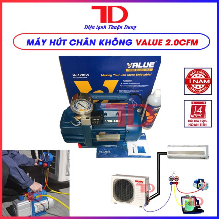 MÁY HÚT CHÂN KHÔNG VALUE 2.0 CFM VI120SV MẪU MỚI KÈM ĐỒNG HỒ HIỂN THỊ BÁO ÁP - Điện Lạnh Thuận Dung