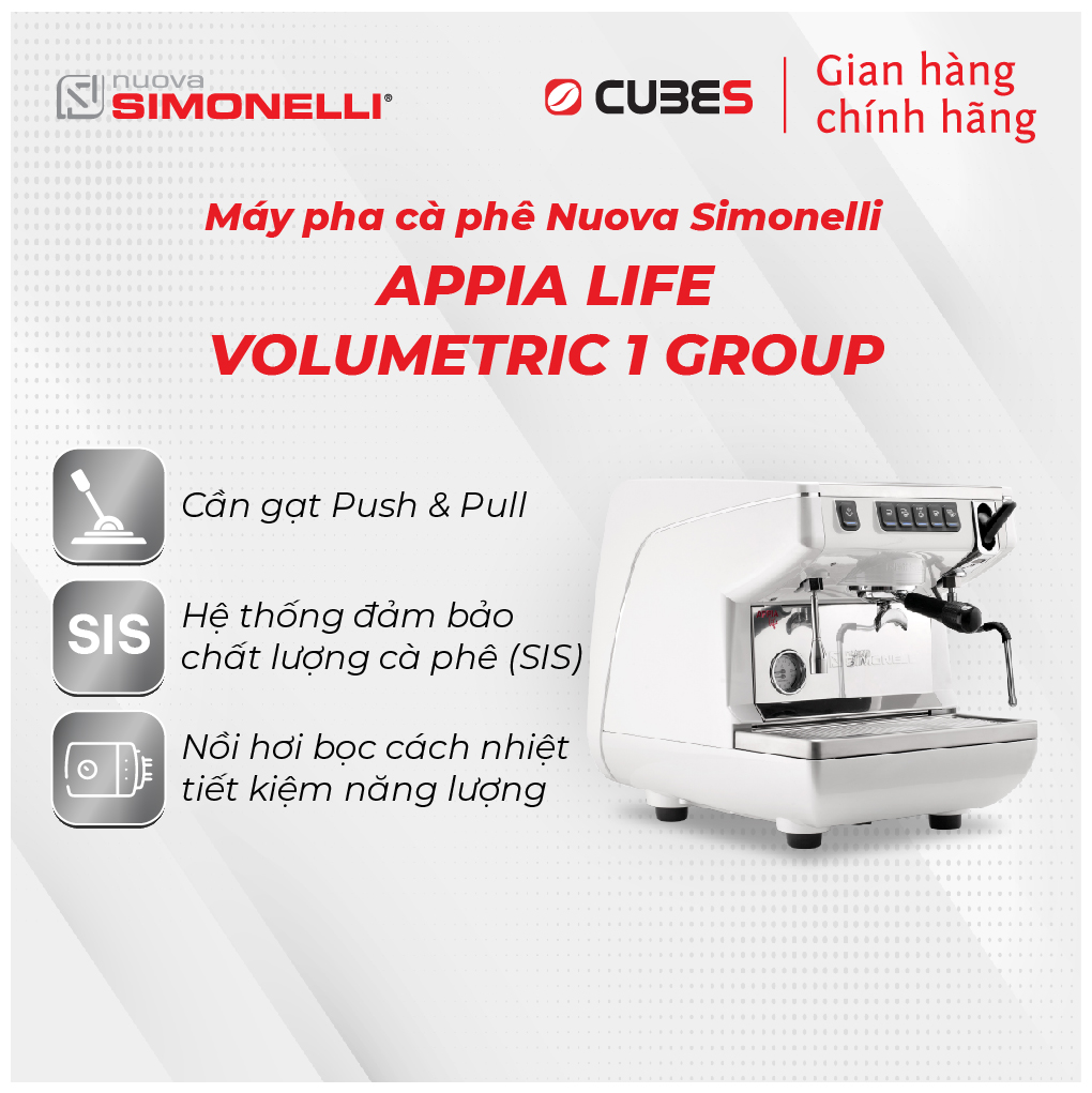Máy pha cà phê Nuova Simonelli Appia Life Vol 1 Group  - 150 ly/ngày - Nhập khẩu chính hãng từ Ý - Bảo hành 12 tháng