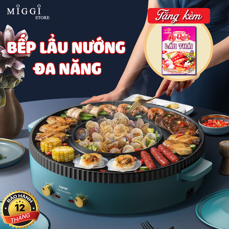 [TẶNG gói gia vị lẩu thái] Bếp lẩu nướng đa năng 2 in 1 - 2 ngăn - 2 Mâm nhiệt - Size 50cm - Nồi lẩu nướng tiện lợi - BẢO HÀNH 12 THÁNG