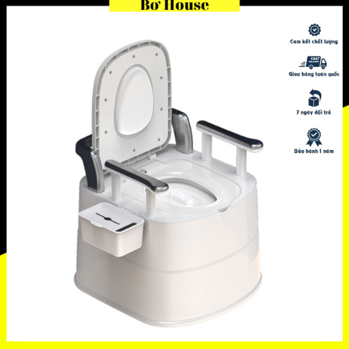 Bồn cầu di động cho người già, người bệnh, có tay vịn & tựa lưng dùng rất tiện lợi, ghế bô vệ sinh đa năng