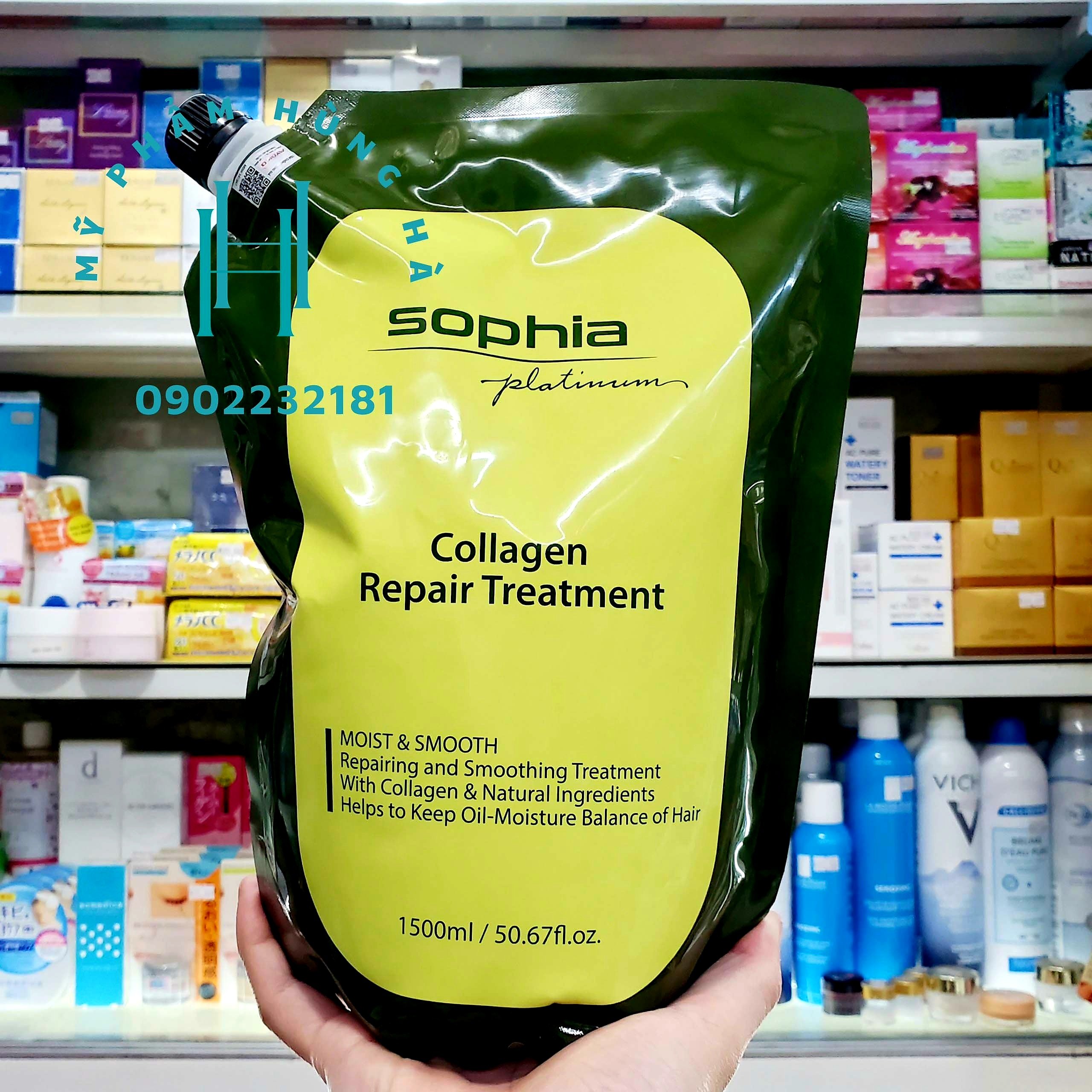 Kem hấp tóc, kem ủ tóc phục hồi chuyên sâu collagen Sophia 1500ml