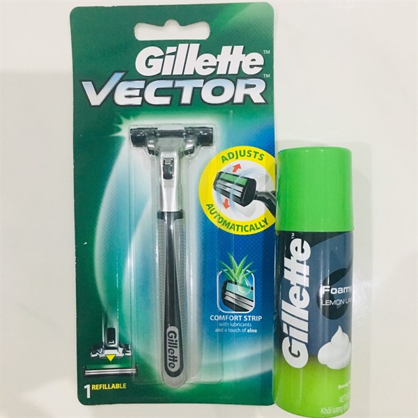 Combo dao cạo râu 2 lưỡi Gillette Vector và bọt cạo râu Gillette 50g