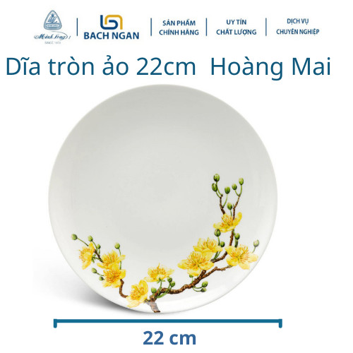Dĩa tròn ảo Minh Long 22 cm Daisy IFP Hoàng Mai bằng sứ cao cấp dùng trong gia đình