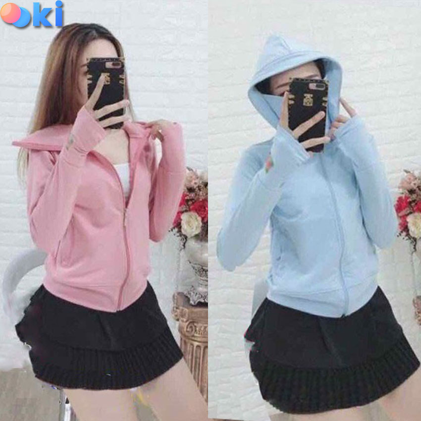Áo chống nắng dáng dài tay xỏ ngón áo khoác nữ đi nắng chống rét