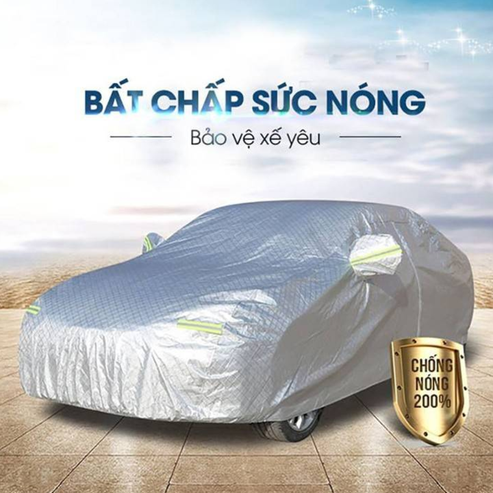 Bạt Phủ xe Ô Tô, Bạt phủ xe hơi - áo trùm che phủ xe hơi nhôm bạc 4 chỗ đến 7 chỗ, 3 lớp chống nóng mưa xước chống cháy
