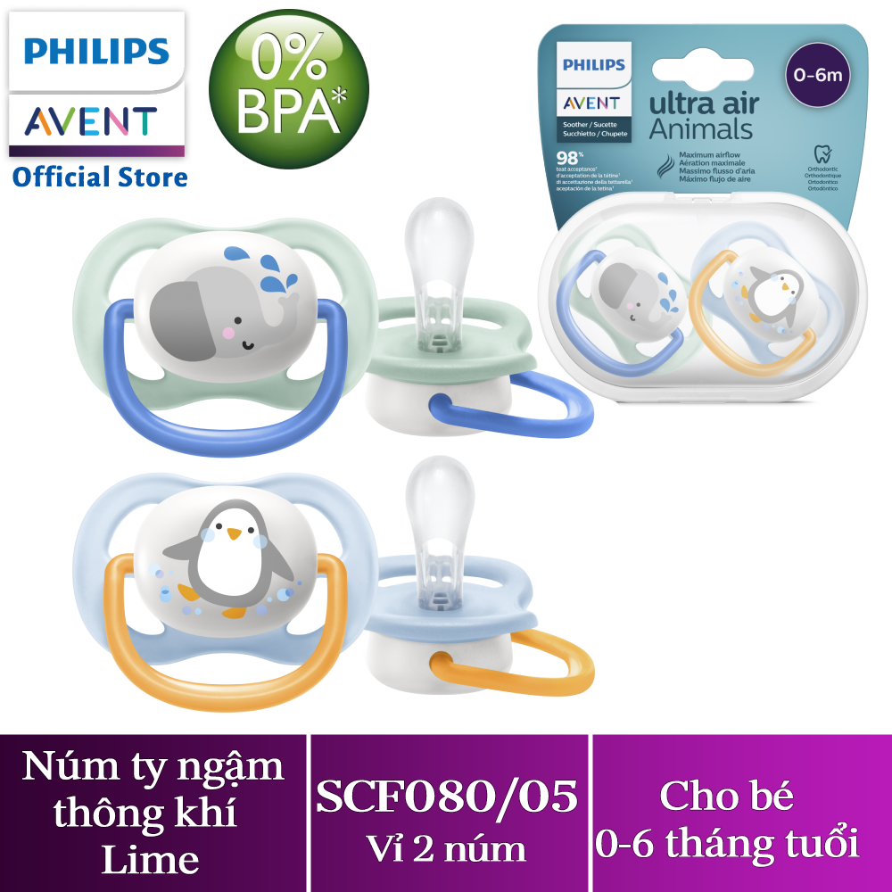 Philips Avent núm ty ngậm thông khí 0-6 tháng, vỉ đôi SCF080/05