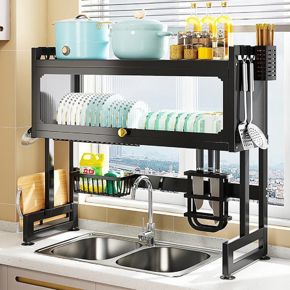 Kệ chén nhà bếp 2 tầng có nắp đậy đa năng kn055