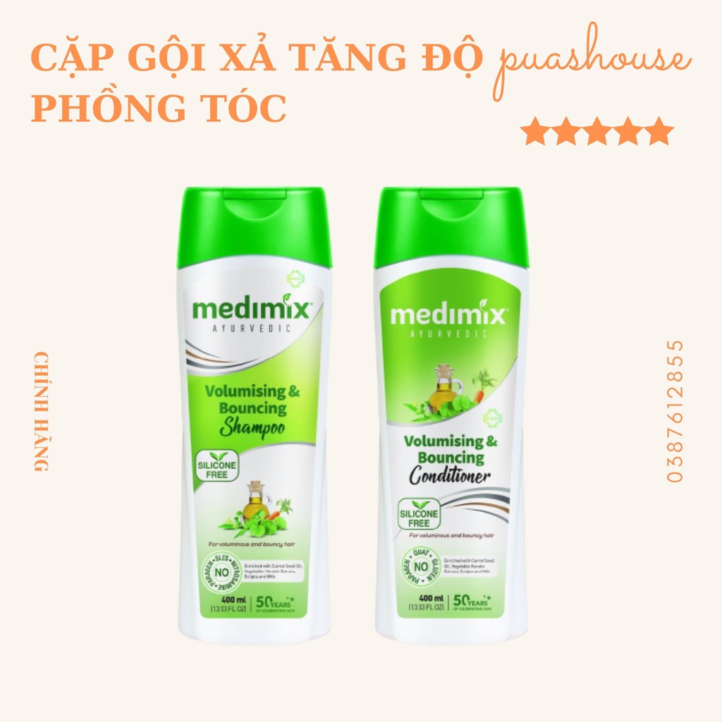 Cặp gội/ xả tăng độ phồng tóc thảo dược medimix 400ml/ chai