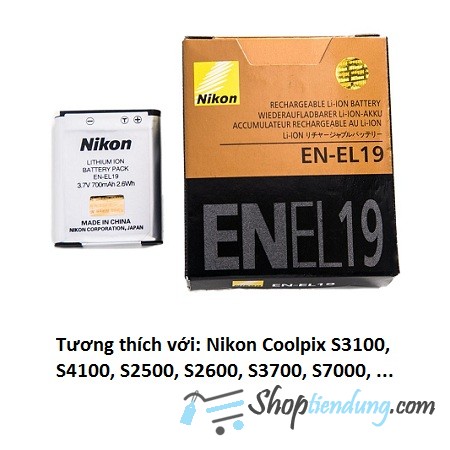 Pin nikon en-el19 dùng cho máy ảnh nikon coolpix s3100, s4100, s2500, s2600, s3700, s7000