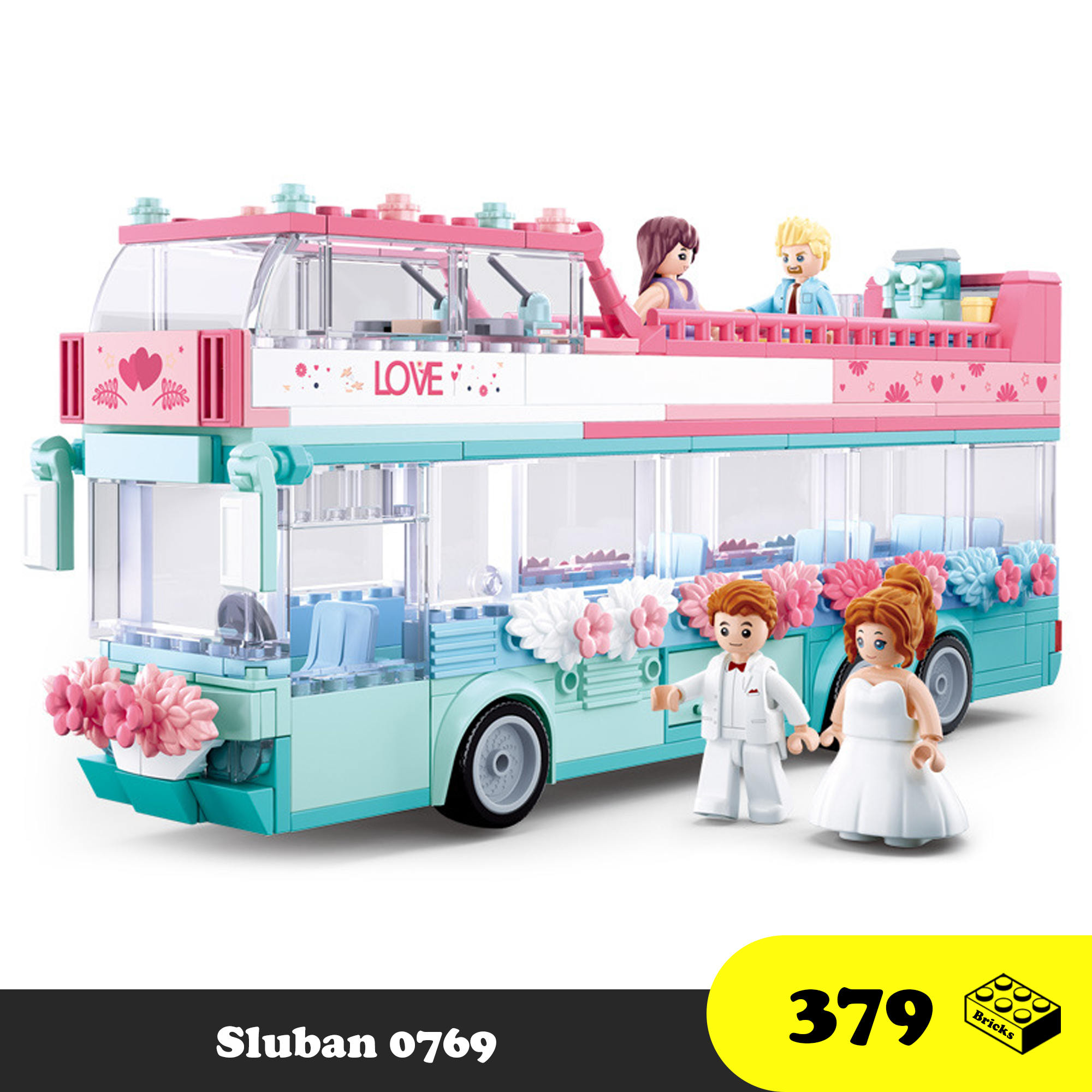 Lego lắp ráp Xe Buýt đám cưới cô dâu, chú rể - Wedding Bus - Sluban 0769