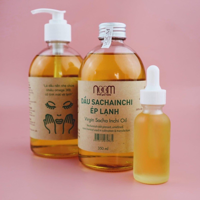 Dầu Sachi Inchi ép lạnh Noom, Dưỡng da mặt, mát xa body và ủ tóc rất hiệu quả tặng kèm vòi nhấn với chai 330ml